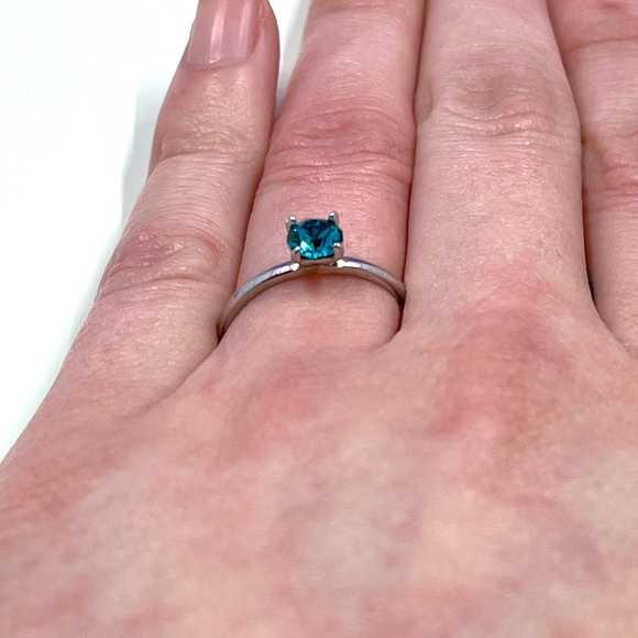 Minimalist Sterling Silver 925 Plated Bright Teal Stone Ring Size 7 - Picture 4 of 7